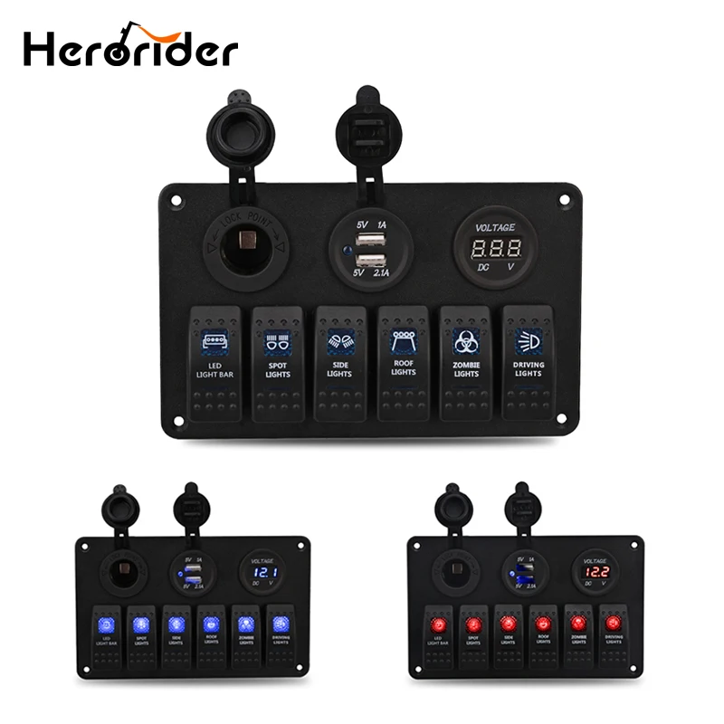 Herorider Car-Styling 12V 24V Waterproof Boat Marine 6 Gang LED Rocker Switch Panel Circuit Breaker
Herorider Car-Styling 12V 24V Waterproof Boat Marine 6 Gang LED Rocker Switch Panel Circuit Breaker