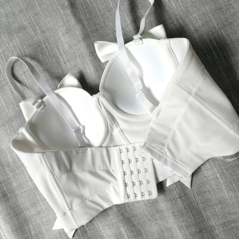Women Sweet Shiny Rhinestone Bow Bustier Bra Solid Color Spaghetti Strap Push Up Corset Crop Top French Style Sleeveless Camisol
Women Sweet Shiny Rhinestone Bow Bustier Bra Solid Color Spaghetti Strap Push Up Corset Crop Top French Style Sleeveless Camisol