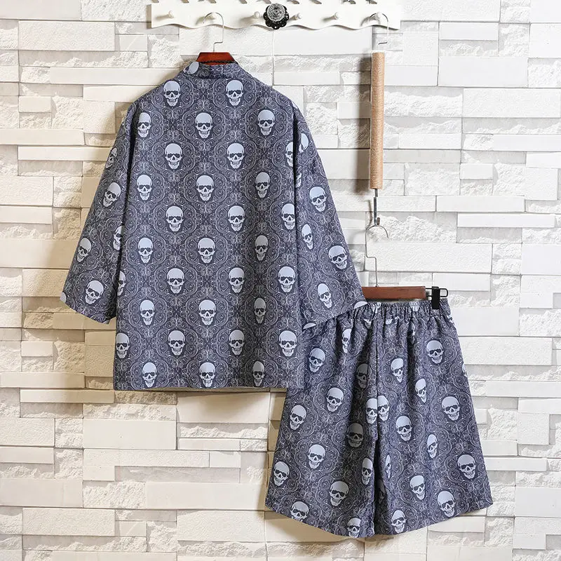 Summer beachwear suits two pieces sets Cardigan & knee length pants short sleeves robe shirt Harajuku kimono suit male clothes
Summer beachwear suits two pieces sets Cardigan & knee length pants short sleeves robe shirt Harajuku kimono suit male clothes