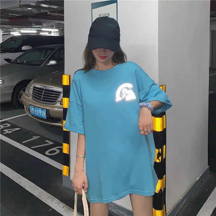 Summer 2020 New Korean Style Girlfriends Couple Clothes Reflective Pattern Loose Five-sleeve Short-sleeved T-shirt Women's Top 
Summer 2020 New Korean Style Girlfriends Couple Clothes Reflective Pattern Loose Five-sleeve Short-sleeved T-shirt Women's Top