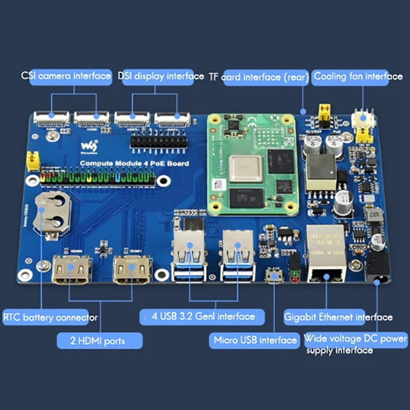 Waveshare POE Expansion Board Suitable for All Versions of Raspberry Pi Compute Module CM4 POE Expansion Board
Waveshare POE Expansion Board Suitable for All Versions of Raspberry Pi Compute Module CM4 POE Expansion Board