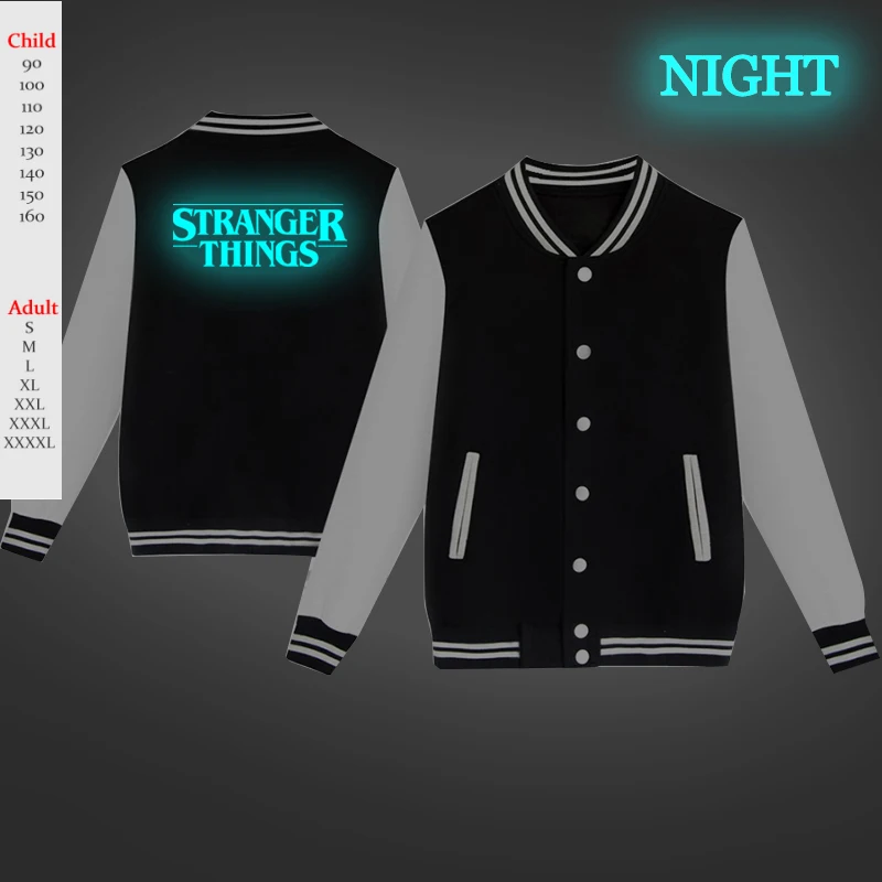 Luminous Men Women Kids Stranger Things Jacket Pattern Printing Boys Girls Casual Sportswear Jacket Tops Cotton Baseball Jerseys
Luminous Men Women Kids Stranger Things Jacket Pattern Printing Boys Girls Casual Sportswear Jacket Tops Cotton Baseball Jerseys