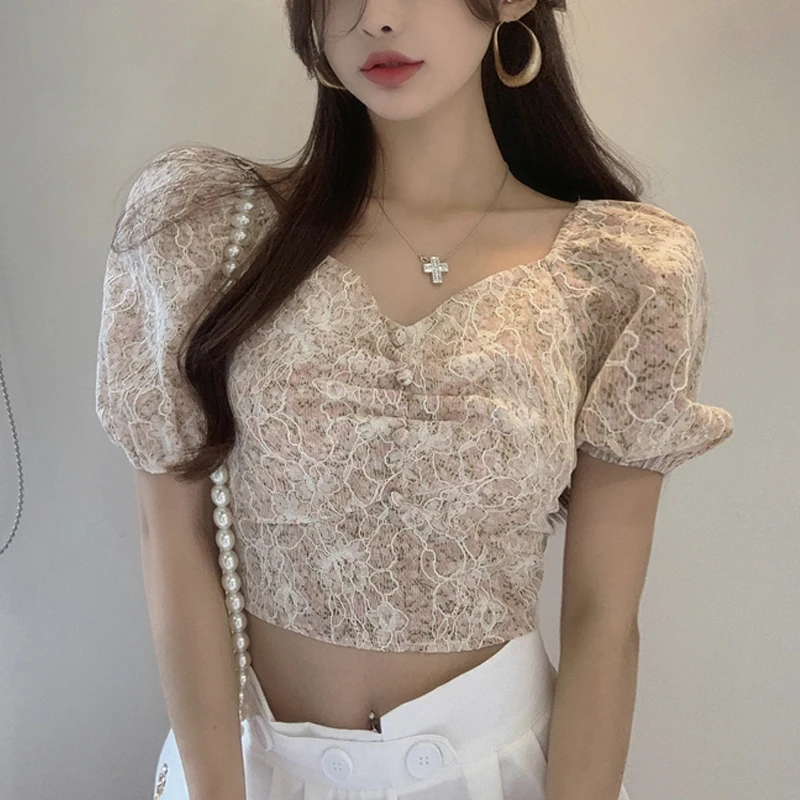 Lace Woman's Shirts Summer Chic Vintage Puff Sleeve Blusas De Mujer Slim Crop Top Off Shoulder Slash Neck Blouse Fashion
Lace Woman's Shirts Summer Chic Vintage Puff Sleeve Blusas De Mujer Slim Crop Top Off Shoulder Slash Neck Blouse Fashion