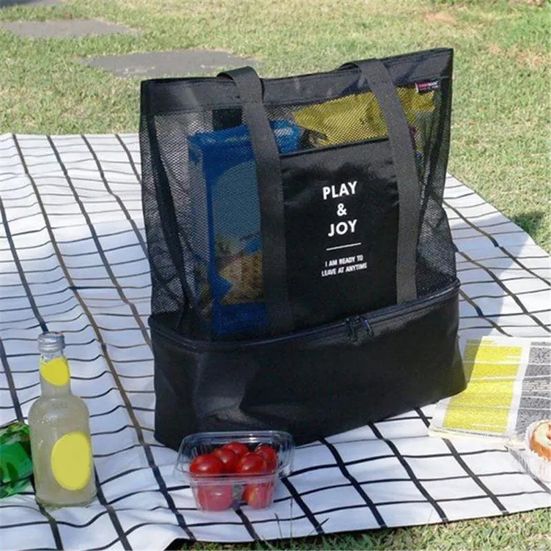 

Вместительная женская сетчатая прозрачная сумка, двухслойная большая сумка для сохранения тепла, для пикника и пляжа, офисный тоут, мешок для обеда и закусок