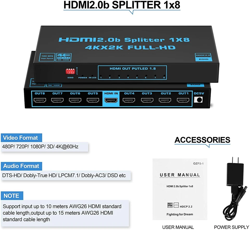 Разветвитель HDMI Navceker 1x2 1x4 1x8 4K разветвитель 1 вход 2 выхода порта усилитель 0 для PS4