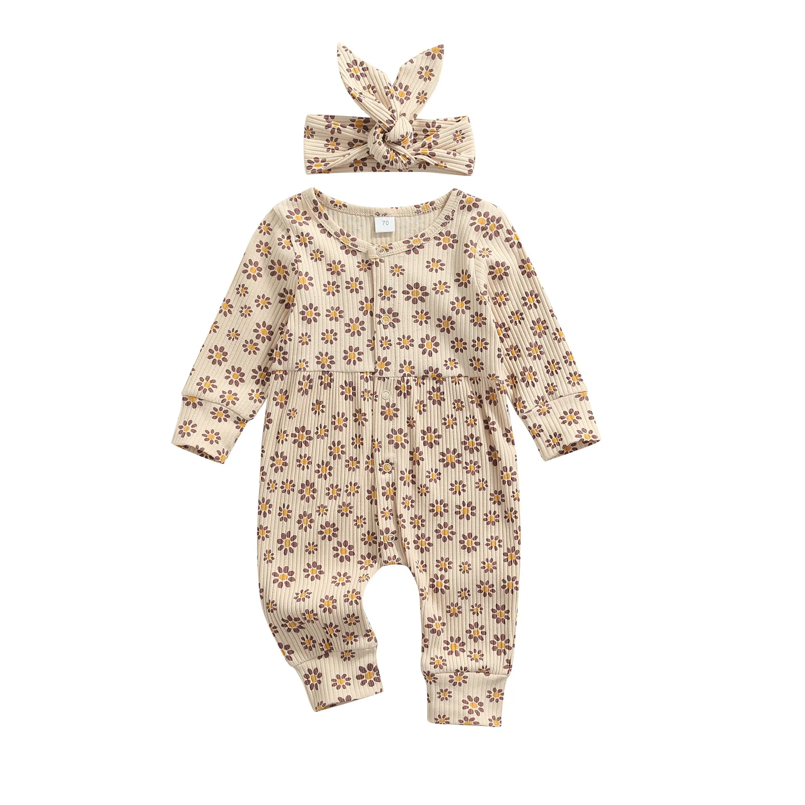 2 Pcs Newborn Casual Outfits, Toddler Flower Print Long Sleeve Round Neck Jumpsuit + Bowknot Headband
2 Pcs Newborn Casual Outfits, Toddler Flower Print Long Sleeve Round Neck Jumpsuit + Bowknot Headband