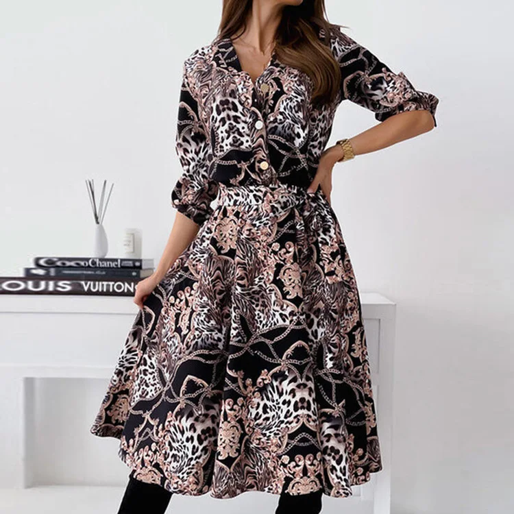 2021 spring and autumn women's elegant ruffled lace-up long-sleeved shirt dress fashion casual printed V-neck button dress
2021 spring and autumn women's elegant ruffled lace-up long-sleeved shirt dress fashion casual printed V-neck button dress