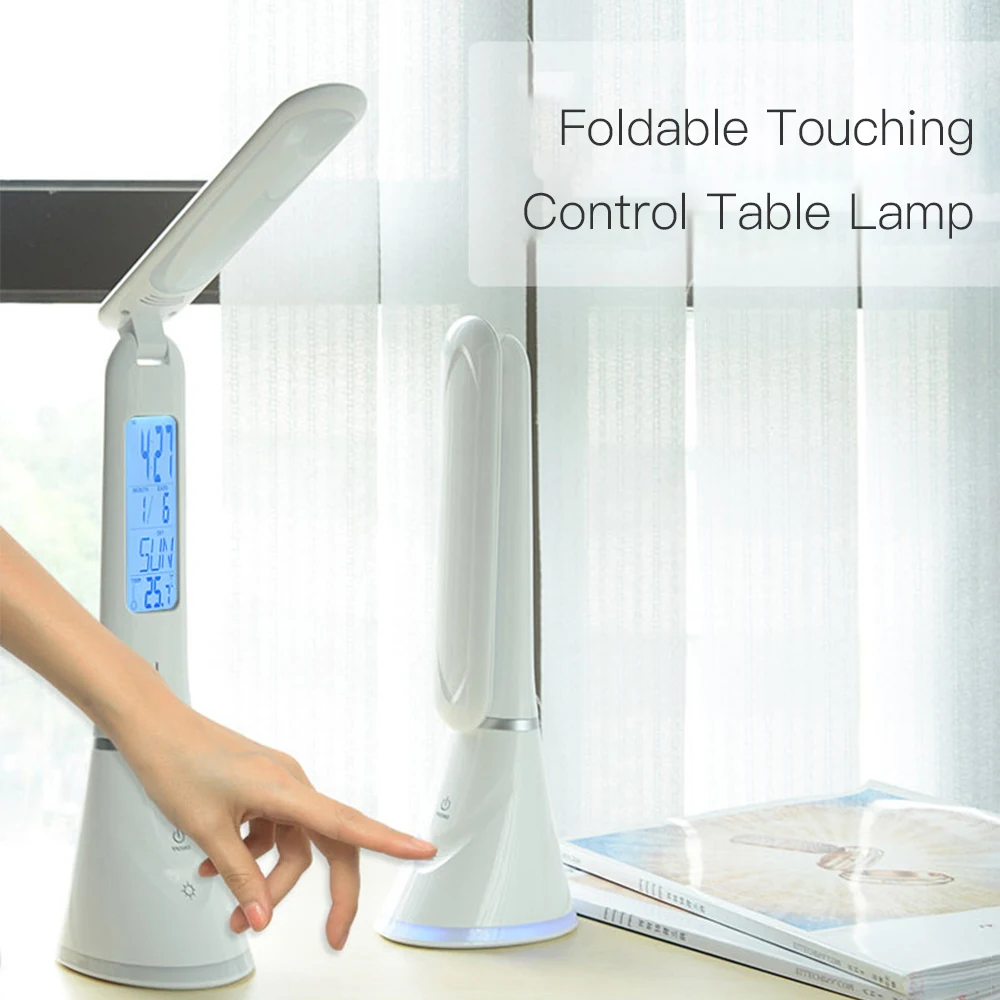 Foldable LED Table Lamp Touching Control Desk Lamp USB Rechargable Dimmable Color Changing Read Light with Alarm Clock Calendar
Foldable LED Table Lamp Touching Control Desk Lamp USB Rechargable Dimmable Color Changing Read Light with Alarm Clock Calendar