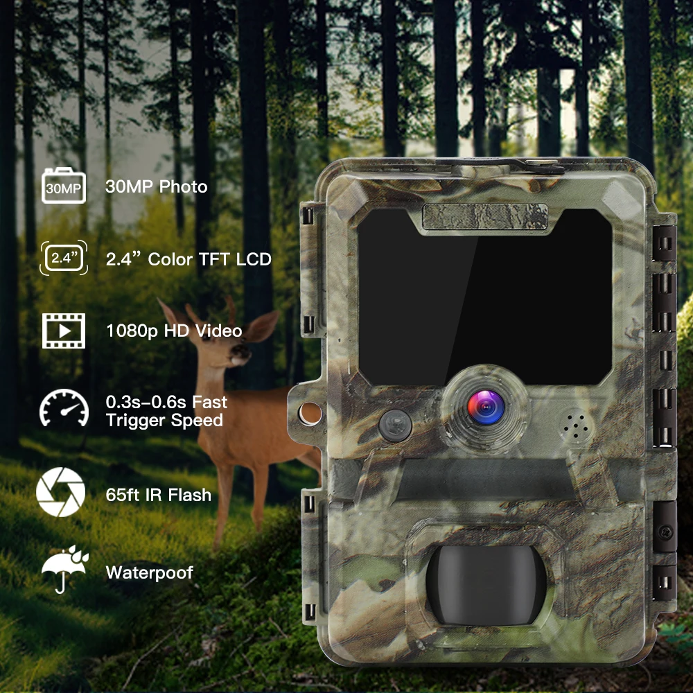 

Охотничья HD-камера Boblov 1080p 30 МП для наблюдения за дикой природой, домашняя ловушка для разведки на ферме с ночным видением, ТРИГГЕРНАЯ камера...