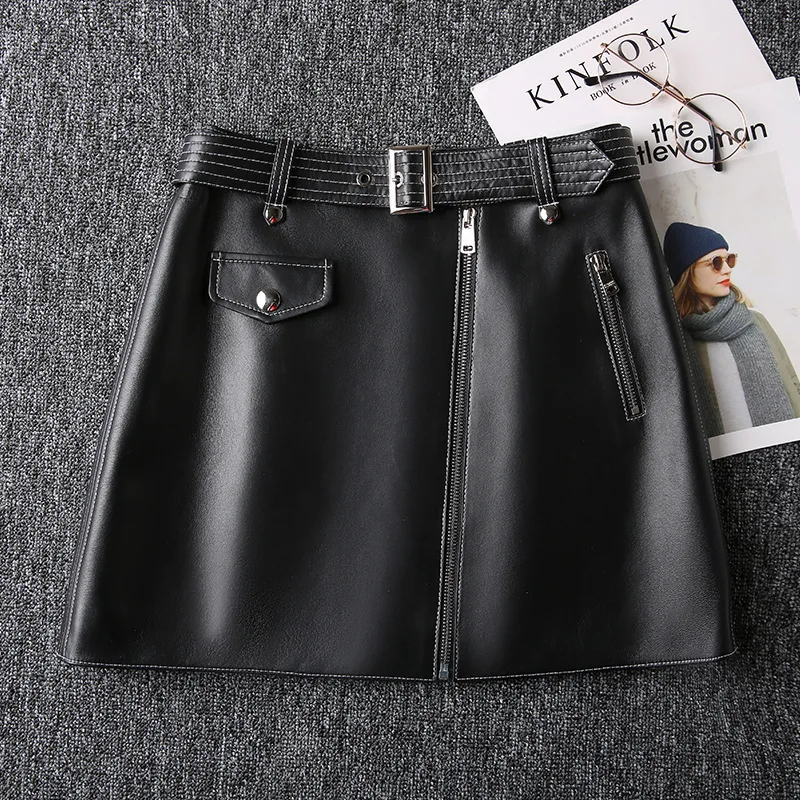 Womens Genuine Leather Skirt Women Natural Real Sheepskin Ladies Waist High Street Mini Short A-Line Skirts With Belt
Womens Genuine Leather Skirt Women Natural Real Sheepskin Ladies Waist High Street Mini Short A-Line Skirts With Belt