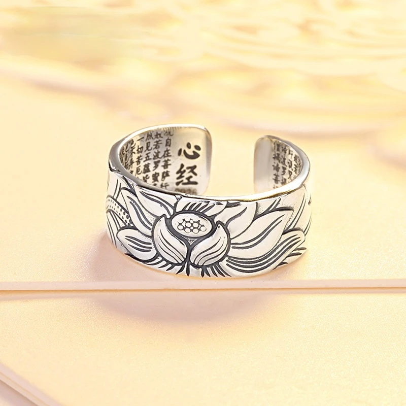 Six Words True Words Lotus Tai Silver Heart Sutra Men and Women Ring Wedding Jewelry Bague Retro Opening Buddhist Lovers Ring
Six Words True Words Lotus Tai Silver Heart Sutra Men and Women Ring Wedding Jewelry Bague Retro Opening Buddhist Lovers Ring