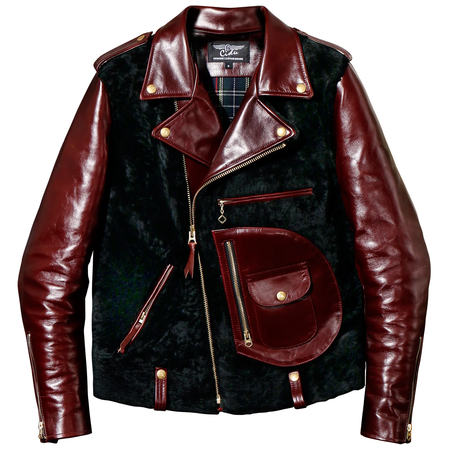 J24 lambs wool fur leather motorcycle jacket 
J24 lambs wool fur leather motorcycle jacket
