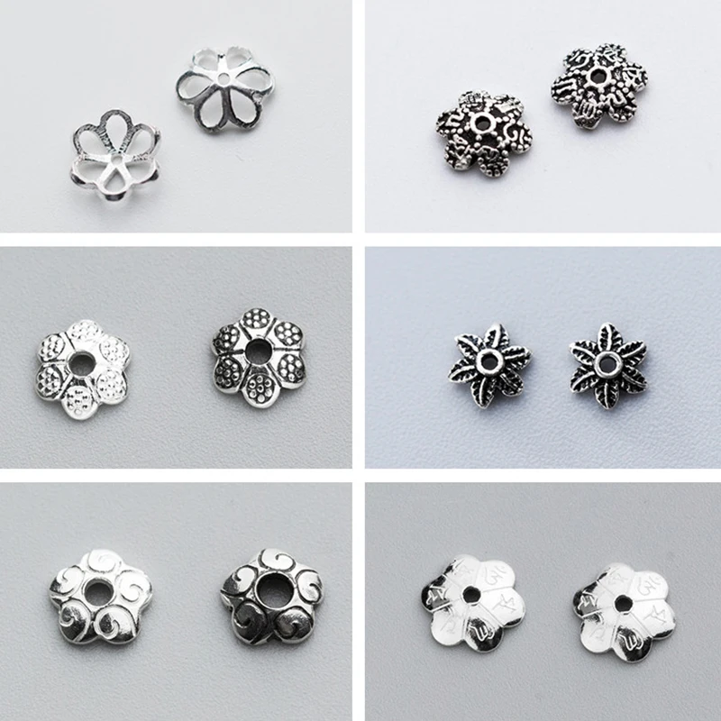 

MEETSOFT Trendy 5pcs/lot 925 Sterling Silver Hollow flower torus bead caps Charms of DIY Handmade Jewelry wholesale Accessory