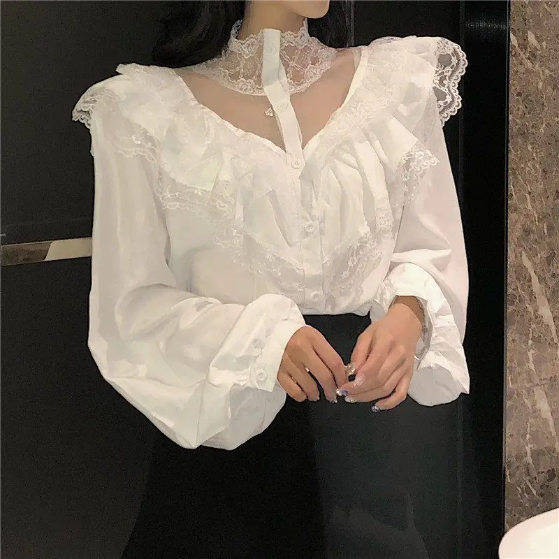 Lantern Sleeve Stand Collar Hollow Out Femme Lace Blusas All-match Ruffle Elegant Chic White Tops Patchwork Trendy Female Shirts
Lantern Sleeve Stand Collar Hollow Out Femme Lace Blusas All-match Ruffle Elegant Chic White Tops Patchwork Trendy Female Shirts