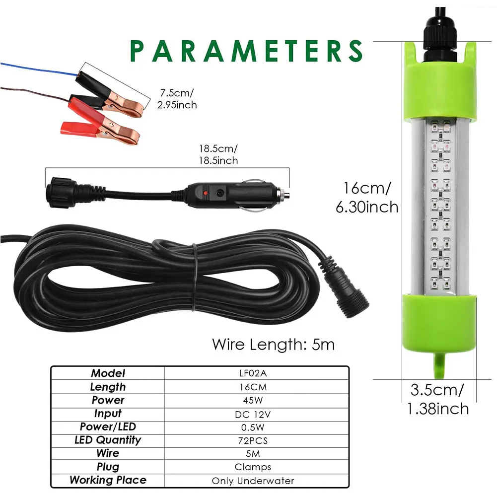 12V 45W 7.5M LED Green Underwater Submersible Night Fishing Light Collecting Fish Finder Lamp Attracts Prawns Squid Krill Lamp
12V 45W 7.5M LED Green Underwater Submersible Night Fishing Light Collecting Fish Finder Lamp Attracts Prawns Squid Krill Lamp