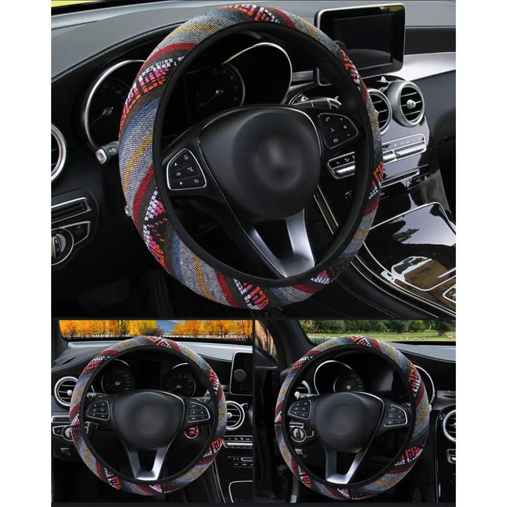 Linen Car Steering Wheel Cover Fashion National Style Auto Accessory Auto Obd2 Car Wrap Cover
Linen Car Steering Wheel Cover Fashion National Style Auto Accessory Auto Obd2 Car Wrap Cover