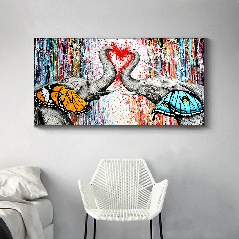 AHPAINTING живопись на холсте принт с животными Два Слона бабочки настенные картины
