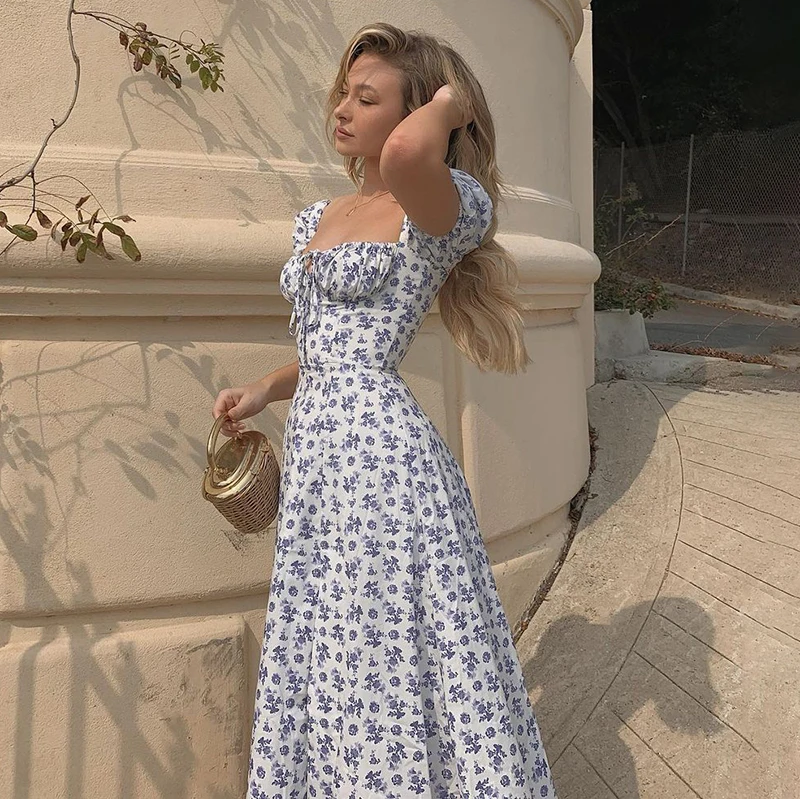 Cutenova Traf French Romance Retro low cut vacation Dresses Women Casual Floral Print lace up Puff Sleeve Side Slit Midi Dress
Cutenova Traf French Romance Retro low cut vacation Dresses Women Casual Floral Print lace up Puff Sleeve Side Slit Midi Dress