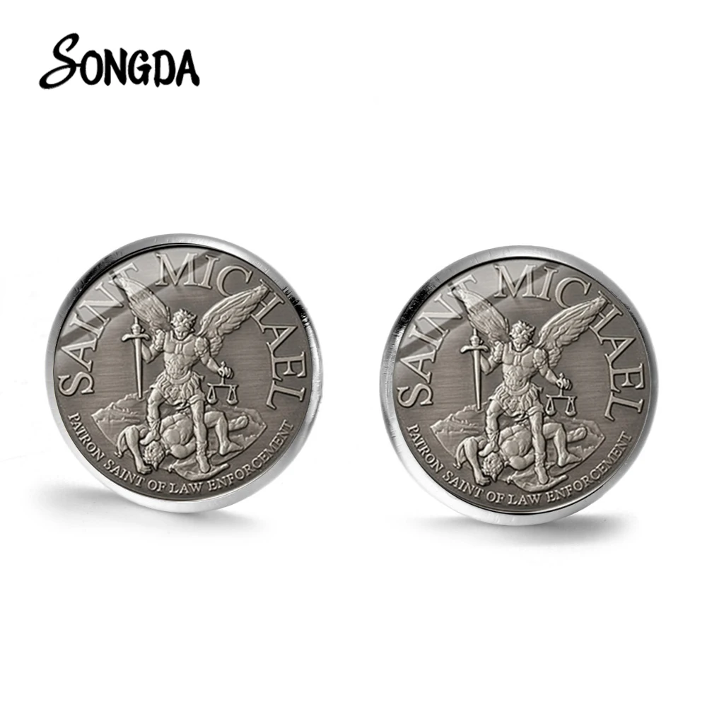 Серьги гвоздики Archangel St.Michael Protect Me Saint Shield Шарм защиты изысканные Стеклянные
