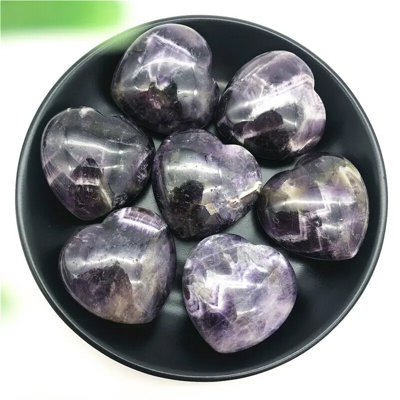 

1PC Natural Dream Amethyst Heart Shaped Crystal Palm Stones Healing Specimen Gifts Natural Stones and Minerals