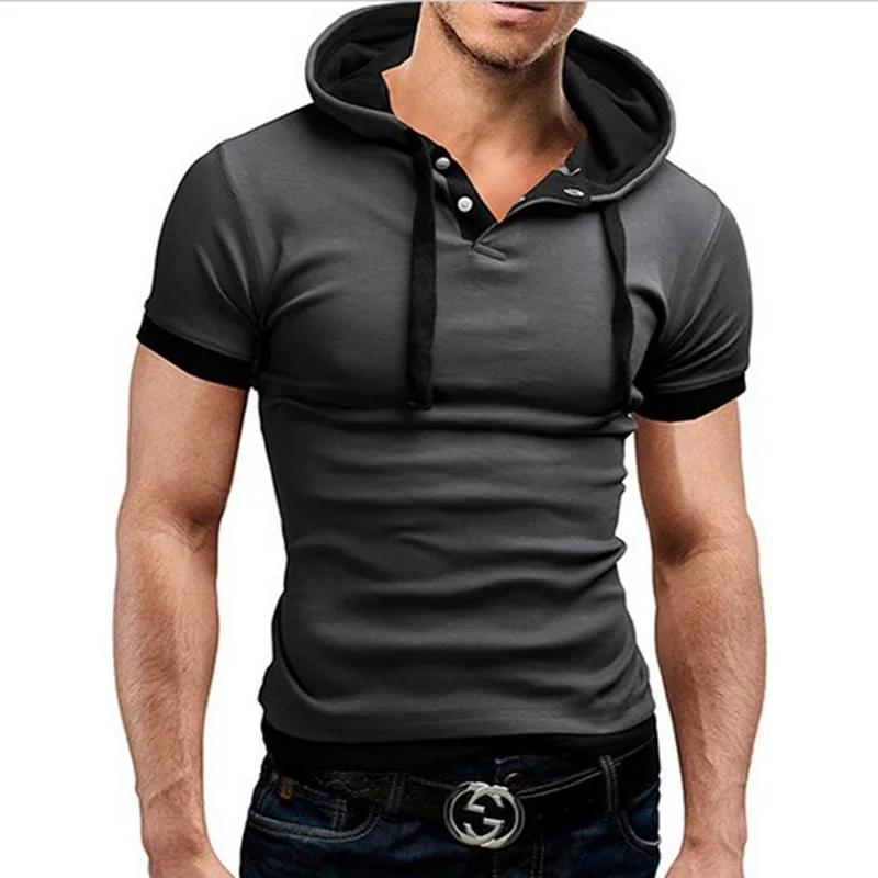 T-shirt men's short-sleeved fashion suspenders hood trend slim personalized solid color muscle T-shirt men's clothing 
T-shirt men's short-sleeved fashion suspenders hood trend slim personalized solid color muscle T-shirt men's clothing