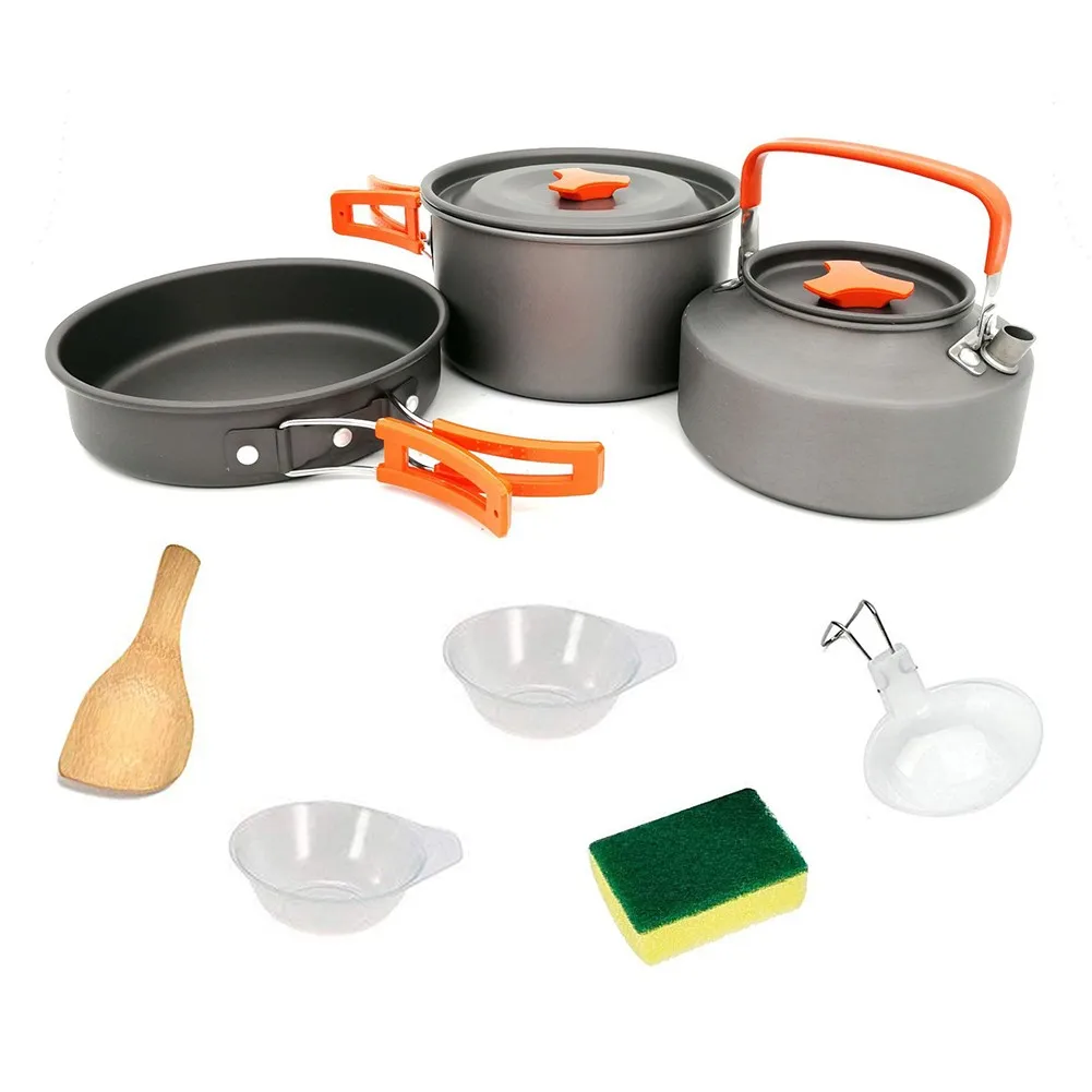 Outdoor Camping Cooking Set Kettle 2-3 People Cookware Kit For Travel Hiking Teapots Pot Frying Pan Aluminum Convenient
Outdoor Camping Cooking Set Kettle 2-3 People Cookware Kit For Travel Hiking Teapots Pot Frying Pan Aluminum Convenient
