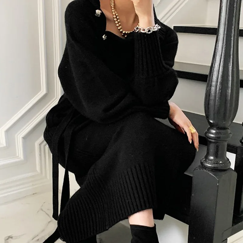Knitting Button Women's Dress Patchwork Long Sleeve Bandage Female Knitted Dresses Spring Elegant Thicken Ladies Long Vestidos
Knitting Button Women's Dress Patchwork Long Sleeve Bandage Female Knitted Dresses Spring Elegant Thicken Ladies Long Vestidos