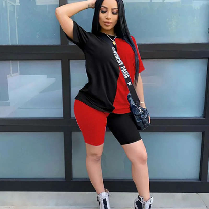 Summer Women Two Piec Set Letter T Shirts Sexy Outfit for Women Short Sleeve O-neck Casual Women's Sets Biker Sport Shorts Set
Summer Women Two Piec Set Letter T Shirts Sexy Outfit for Women Short Sleeve O-neck Casual Women's Sets Biker Sport Shorts Set