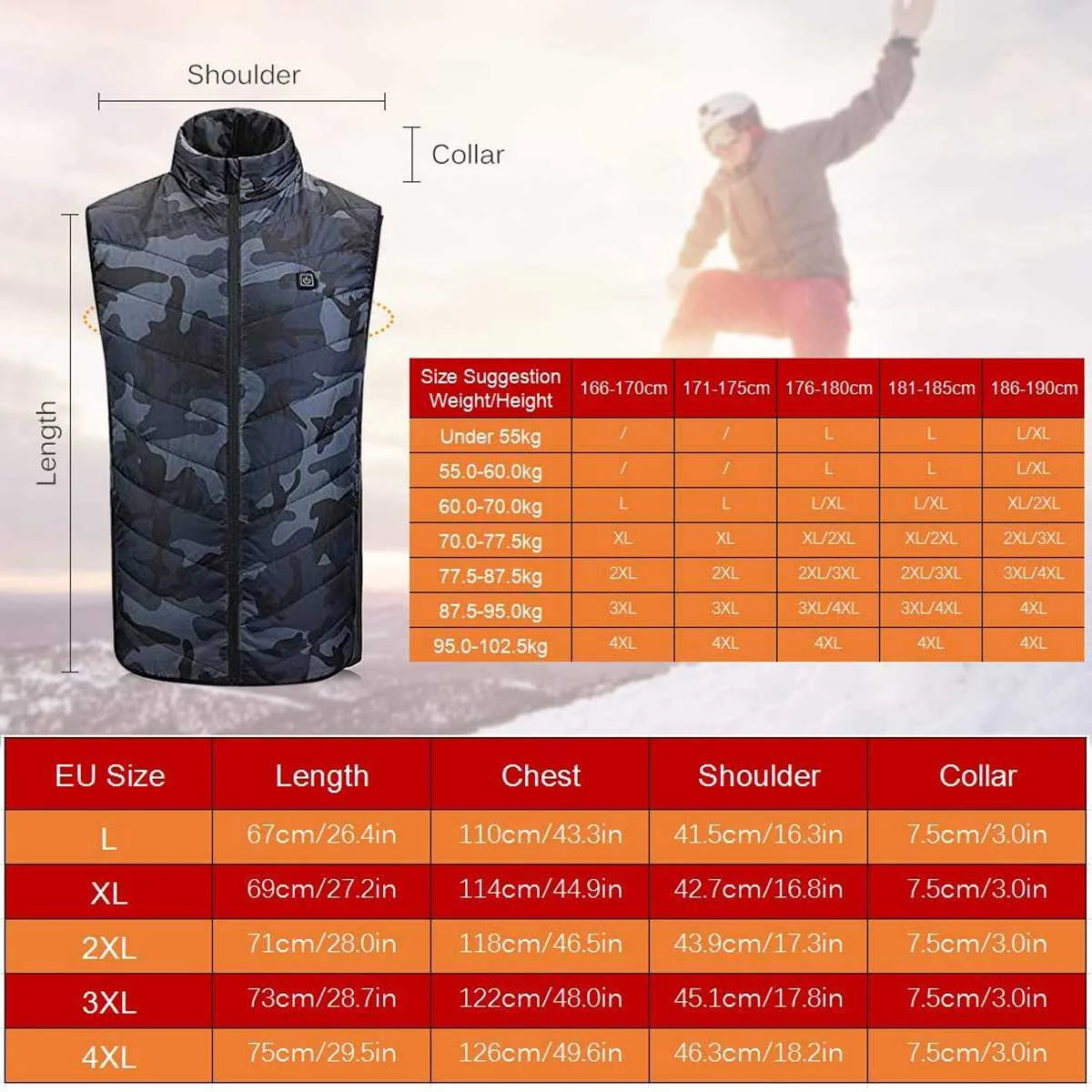 4 Colors Heated jacket Heating Warm Vest Men Women Smart Washable Adjustable USB Charging Heated Clothing Warmer Clothes S-4XL
4 Colors Heated jacket Heating Warm Vest Men Women Smart Washable Adjustable USB Charging Heated Clothing Warmer Clothes S-4XL