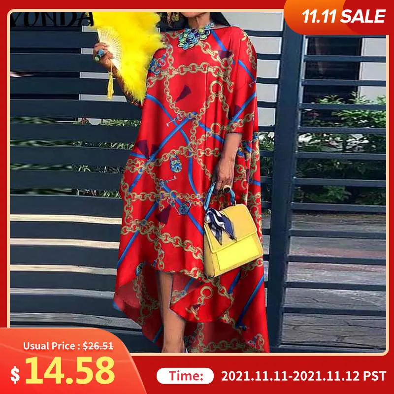 Women Dress 2021 VONDA Vintage Printed Asymmetric Party Long Maxi Dress Femme Robe Beach Sundress Casual Vestido Plus Size Robe
Women Dress 2021 VONDA Vintage Printed Asymmetric Party Long Maxi Dress Femme Robe Beach Sundress Casual Vestido Plus Size Robe