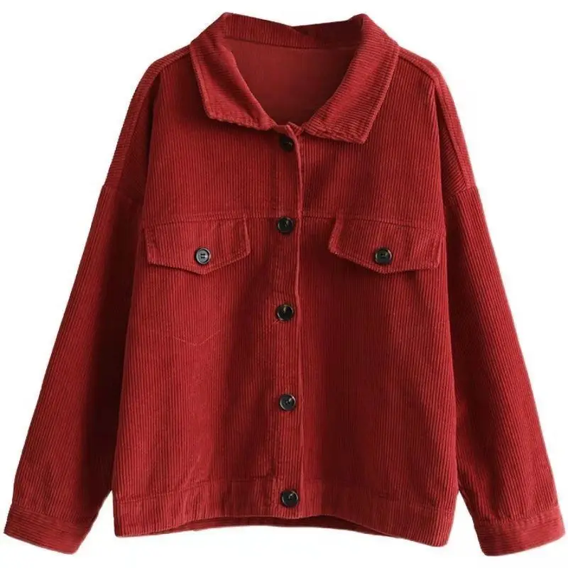 Corduroy Women Shirt Blouses Solid Color Turn-down Collar Long Sleeve Retro JacketsTops Red Khaki Coat Femininas Blusas 2021
Corduroy Women Shirt Blouses Solid Color Turn-down Collar Long Sleeve Retro JacketsTops Red Khaki Coat Femininas Blusas 2021