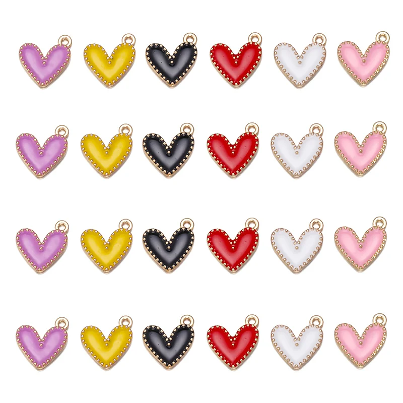 

10pcs/lot 11.5x13mm Enamel Heart Charm Rhinestone Love Heart Pendant For Jewelry Making Crafting Bracelet Necklace Finding