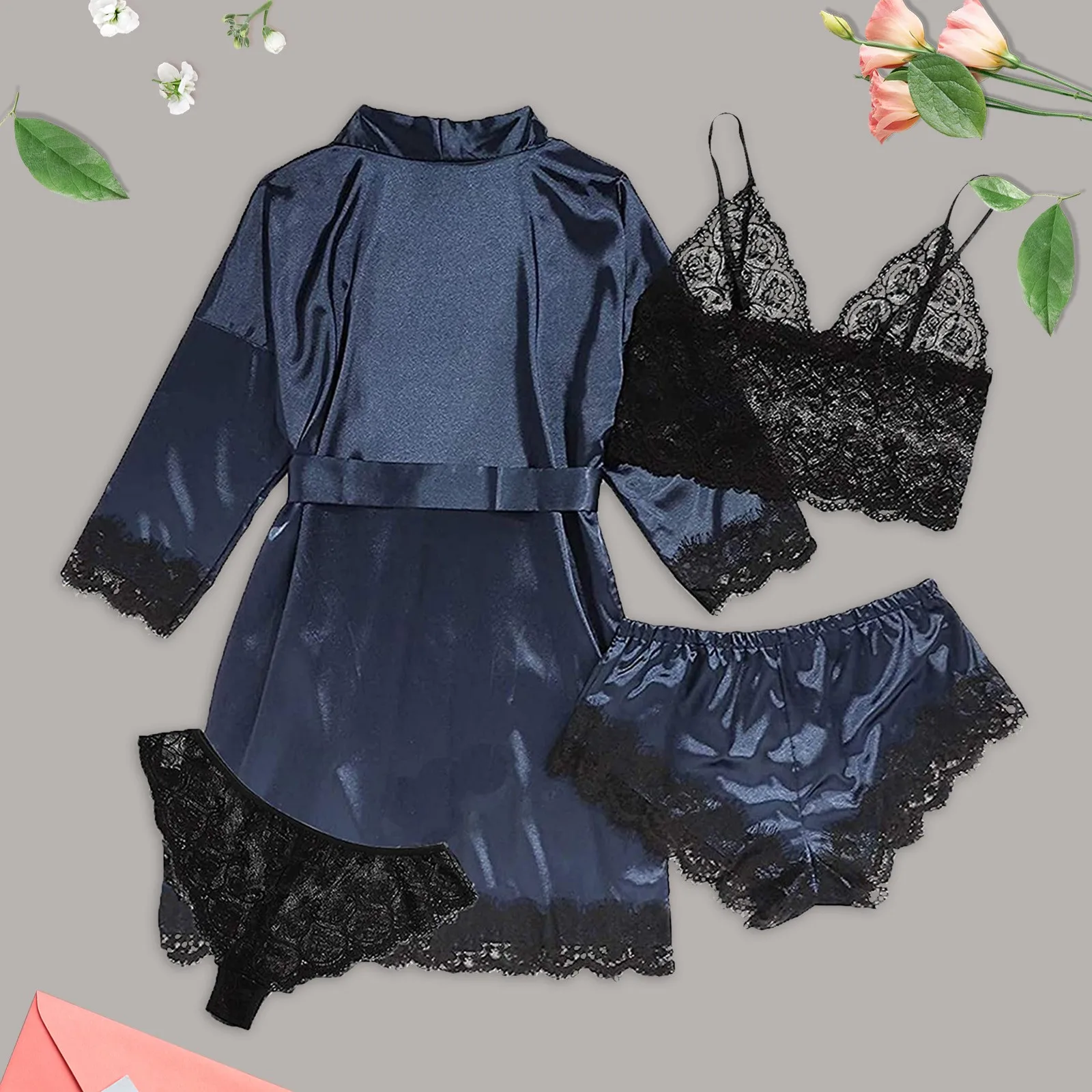 Lingerie Set Sexy 4-piece Women Sexy Garter Lingerie Set Robes Lace Bodysuit Deep-v Neck Sleep Wear
Lingerie Set Sexy 4-piece Women Sexy Garter Lingerie Set Robes Lace Bodysuit Deep-v Neck Sleep Wear