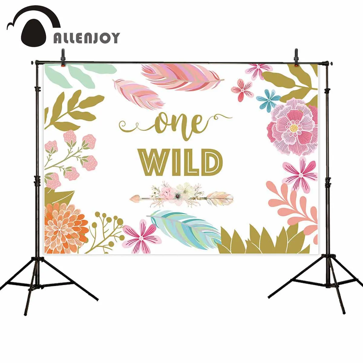 

Allenjoy photophone backdrops 1st birthday wild one baby flower feather pattern party backgrounds photocall photobooth vinyl