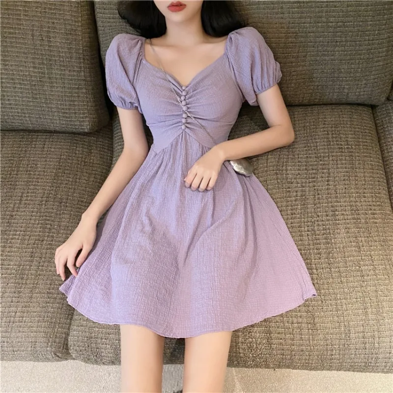 Women Summer Dress Female Vestidos Casual V Neck solid color Dresses 2020 front buttons Dresses Retro Purple Dresses vestidos
Women Summer Dress Female Vestidos Casual V Neck solid color Dresses 2020 front buttons Dresses Retro Purple Dresses vestidos