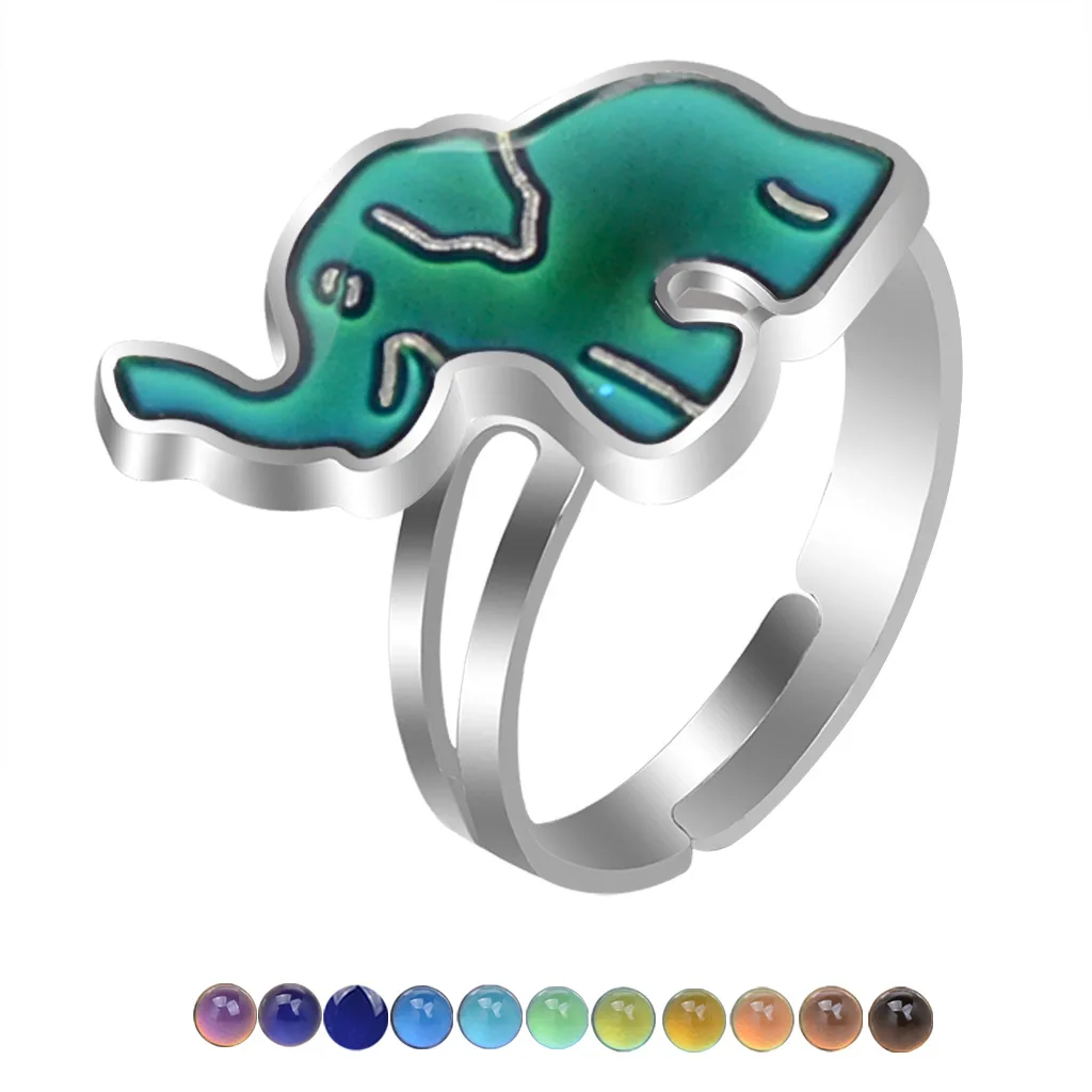 

Fashion Cartoon Cute Animal Elephant Temperature-sensitive Mood Color-changing Ring Opening Adjustment Magic Multicolor Jewelry