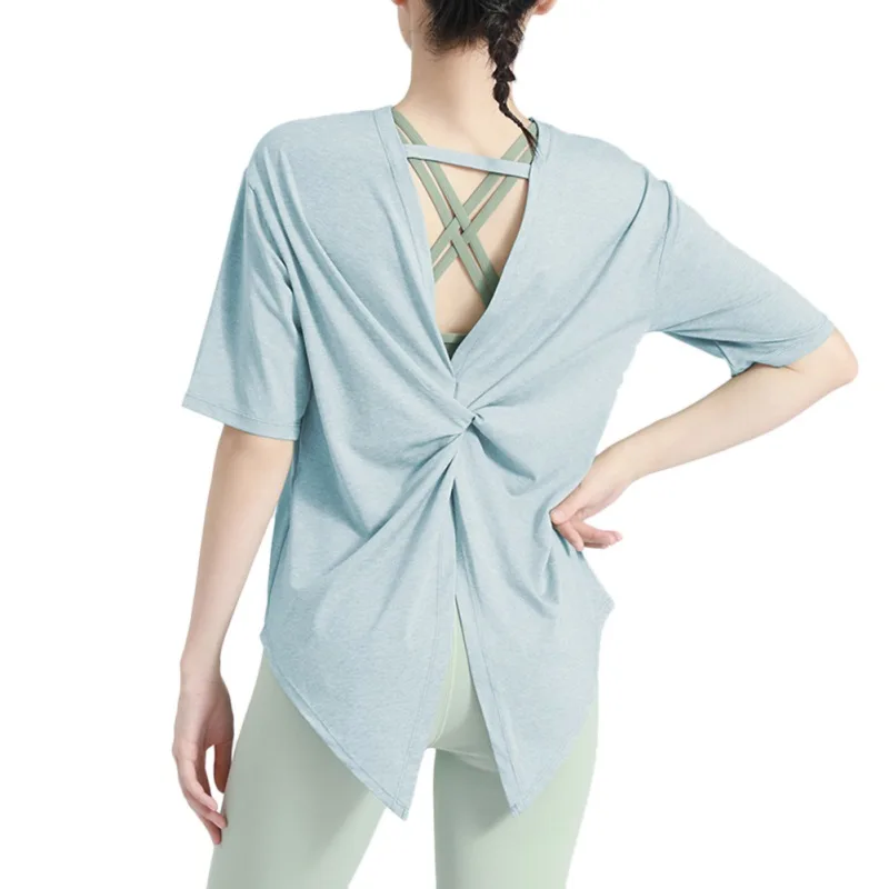 Breathable Open Back Yoga Top Quick Dry Mesh Back Short Sleeve Shirt Cross Back Solid Loose Tank Tops Soft Women Sportswear
Breathable Open Back Yoga Top Quick Dry Mesh Back Short Sleeve Shirt Cross Back Solid Loose Tank Tops Soft Women Sportswear