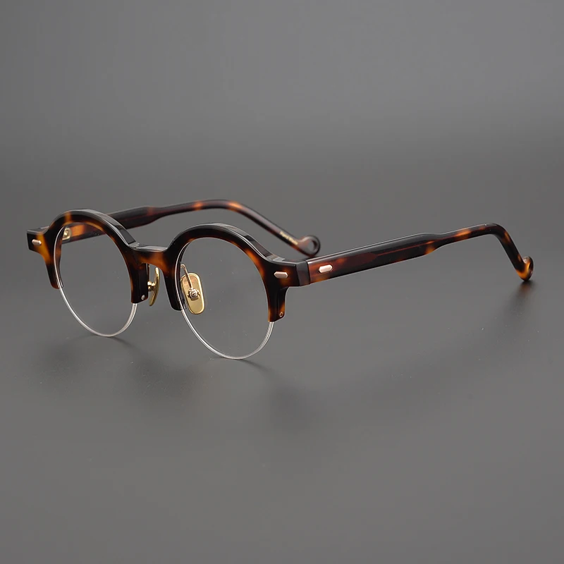 

Hand-Made Semi Rimless Acetate Eyeglasses for Men Women's Round Glasses Vintage Prescription Half Frame Myopia Optical Eyewear