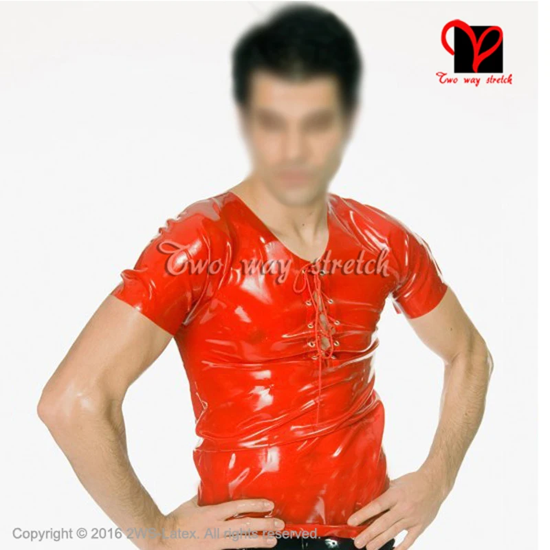 Sexy Latex Shirt Lacing At Front Top Short Sleeves Rubber Undershirt Round Collar Plus Size Xxxl Sy-063 
Sexy Latex Shirt Lacing At Front Top Short Sleeves Rubber Undershirt Round Collar Plus Size Xxxl Sy-063