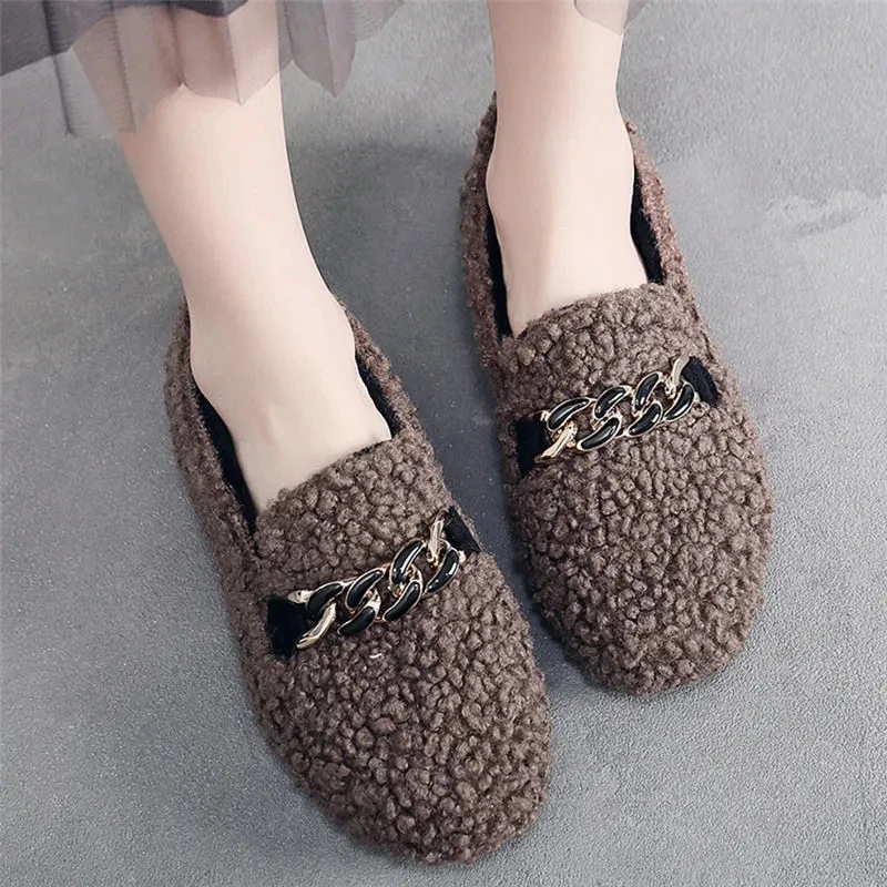 Feerldi Luxury Shoes for Women Fuax Velvet Loafers Flat heel Casual Plush Winter Shoes Ladies Chain Design Flats
Feerldi Luxury Shoes for Women Fuax Velvet Loafers Flat heel Casual Plush Winter Shoes Ladies Chain Design Flats