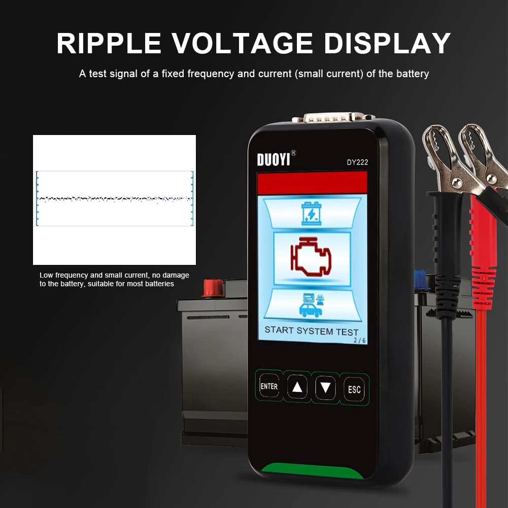 DY222 12V/24V Car Battery Load Tester Multifunctional Battery Health Checker Automotive Battery System Tester
DY222 12V/24V Car Battery Load Tester Multifunctional Battery Health Checker Automotive Battery System Tester