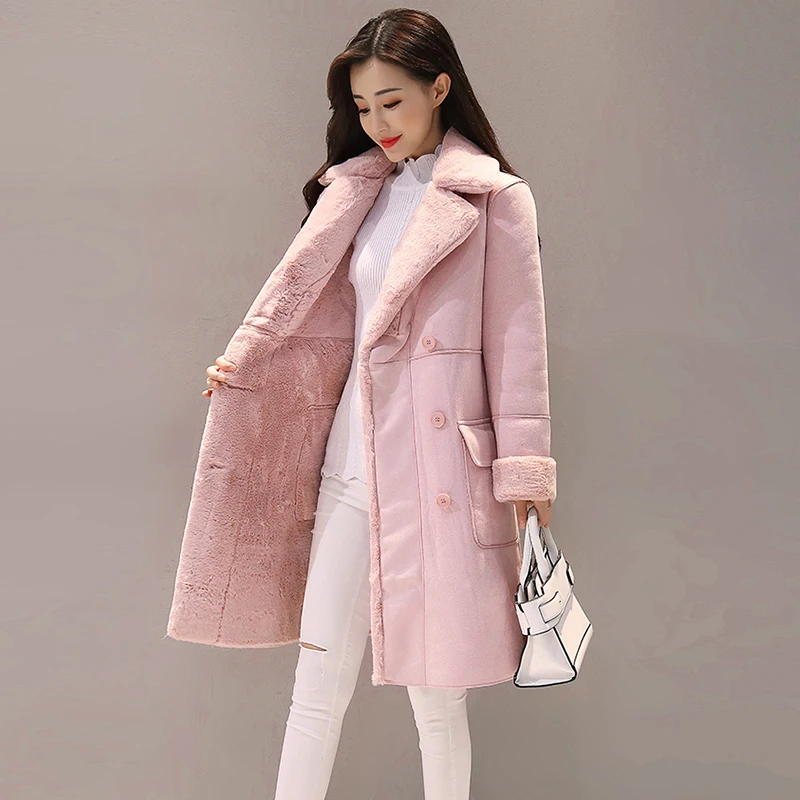 Зимнее теплое замшевое Женское пальто с меховой подкладкой 2021 Европейская Новая