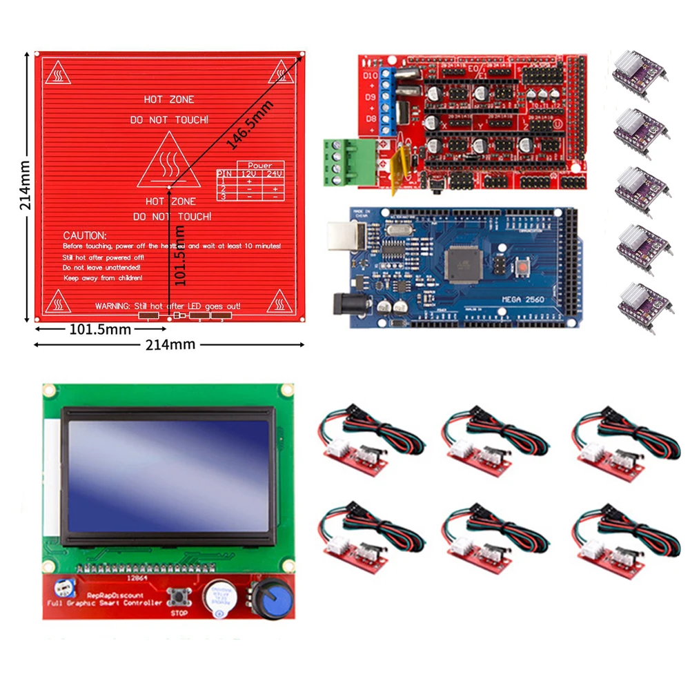Ramps 1,4 комплект с Mega 2560 r3 + Heatbed MK2B + 12864 ЖК-контроллер + DRV8825 + механический переключатель + кабели для 3D-принтера
Ramps 1,4 комплект с Mega 2560 r3 + Heatbed MK2B + 12864 ЖК-контроллер + DRV8825 + механический переключатель + кабели для 3D-принтера