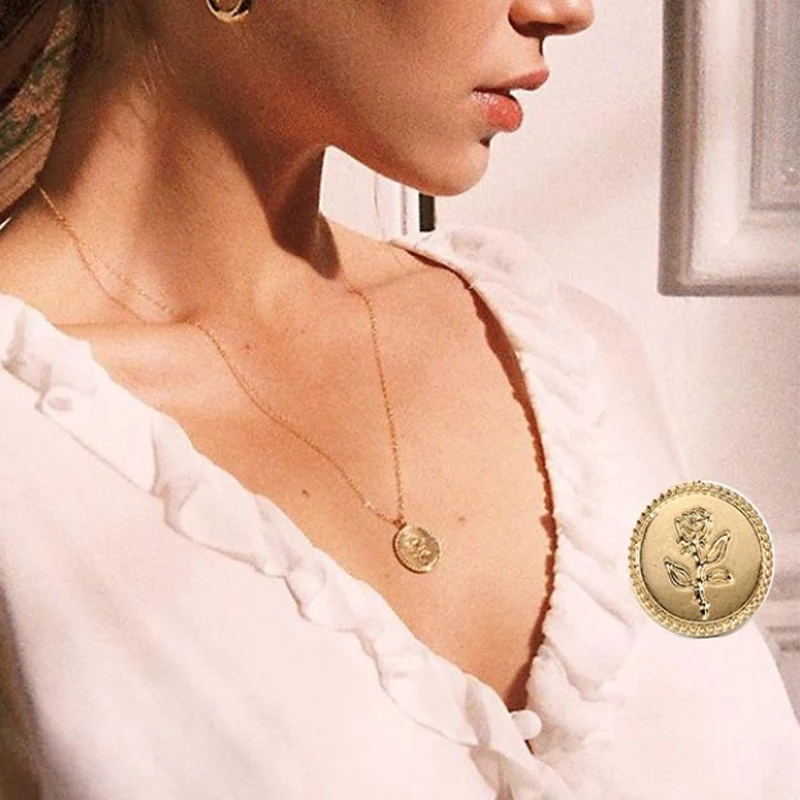Wholesale Fashion Alloy Round Pendant Necklace for Women Simple Female Long Chain Coin Necklace Rose Flower Collier
Wholesale Fashion Alloy Round Pendant Necklace for Women Simple Female Long Chain Coin Necklace Rose Flower Collier