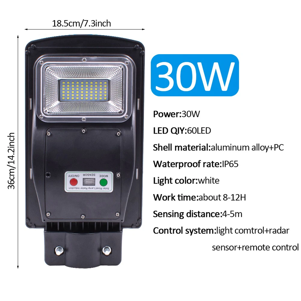 Outdoor Waterproof IP67 60W LED Solar Street Light Radar Induction Garden Square Walkway LED Road Wall Lamp with Remote Control 
Outdoor Waterproof IP67 60W LED Solar Street Light Radar Induction Garden Square Walkway LED Road Wall Lamp with Remote Control
