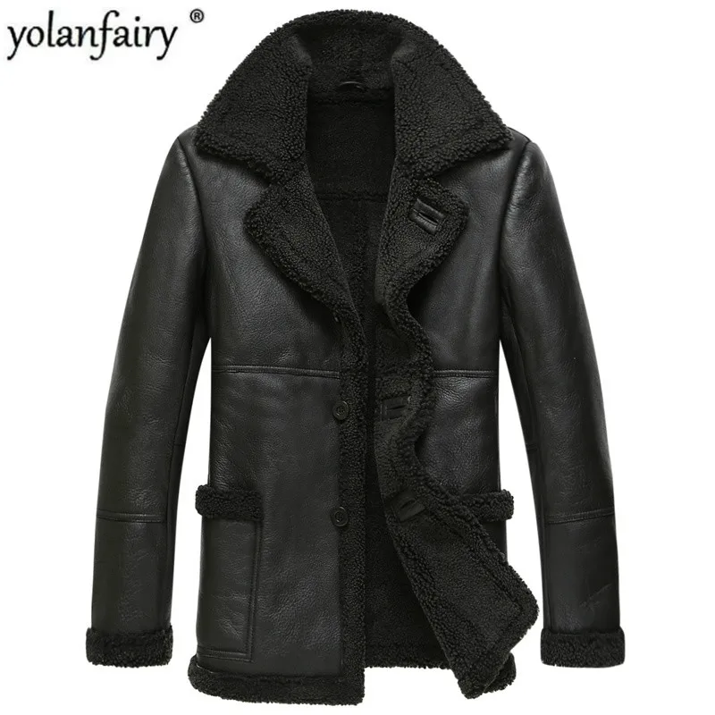 

Real Sheep Shearling Fur Coat Winter Jacket Men 100% Wool Coat Streetwear Mens Jackets and Coats Jaqueta Couro 139 YY477