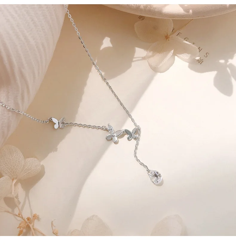 New 925 Sterling Silver Crystal Tassel Butterfly Charm Pendant Necklace For Women Wedding Jewelry Choker Collar dz547 
New 925 Sterling Silver Crystal Tassel Butterfly Charm Pendant Necklace For Women Wedding Jewelry Choker Collar dz547