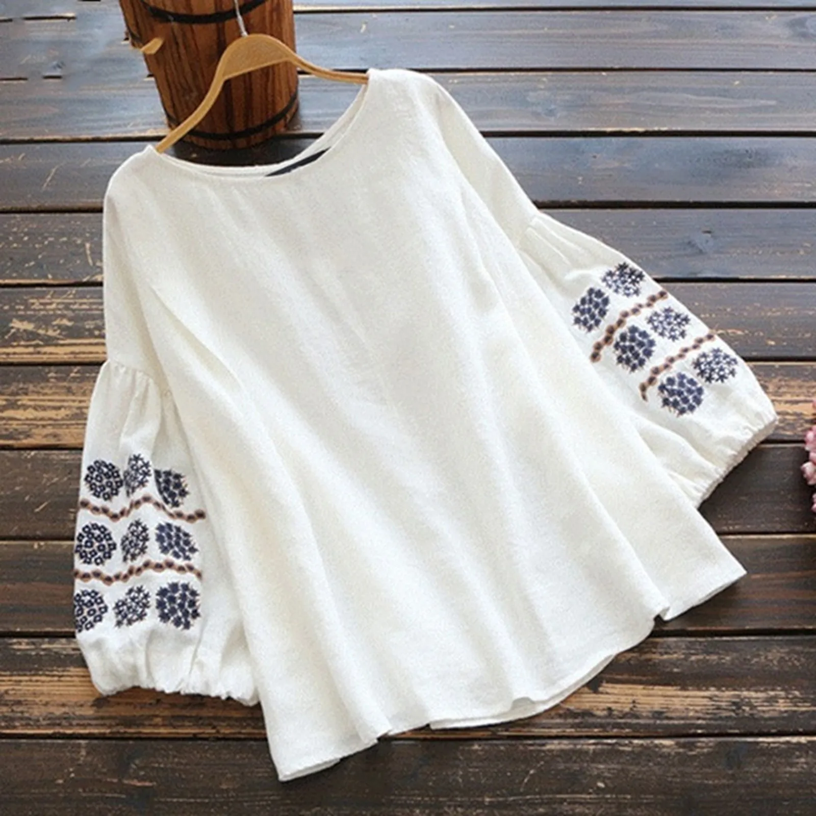 Women's Blouse Casual Plus Size Vintage Casual Solid Cotton Blouses Long Sleeves Printed Fashion O-neck Loose Tops Blouse R5
Women's Blouse Casual Plus Size Vintage Casual Solid Cotton Blouses Long Sleeves Printed Fashion O-neck Loose Tops Blouse R5