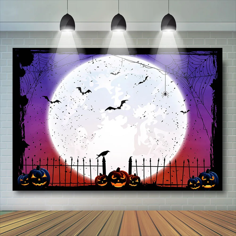 

Фон для детской фотосъемки на Хэллоуин ночь Большая Луна летучая мышь замок фотография Тыква Реквизит Фотостудия