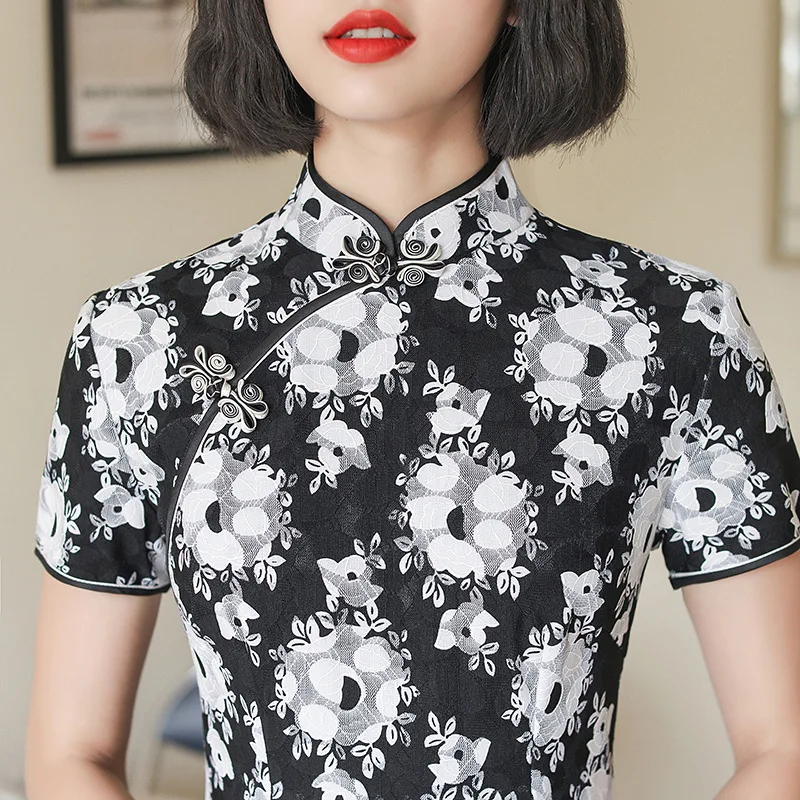 Vintage Button Women Qipao Sexy Lace Elegant Short Cheongsam Chinese Traditional Classic Mandarin Collar Dress Big Size Vestidos
Vintage Button Women Qipao Sexy Lace Elegant Short Cheongsam Chinese Traditional Classic Mandarin Collar Dress Big Size Vestidos